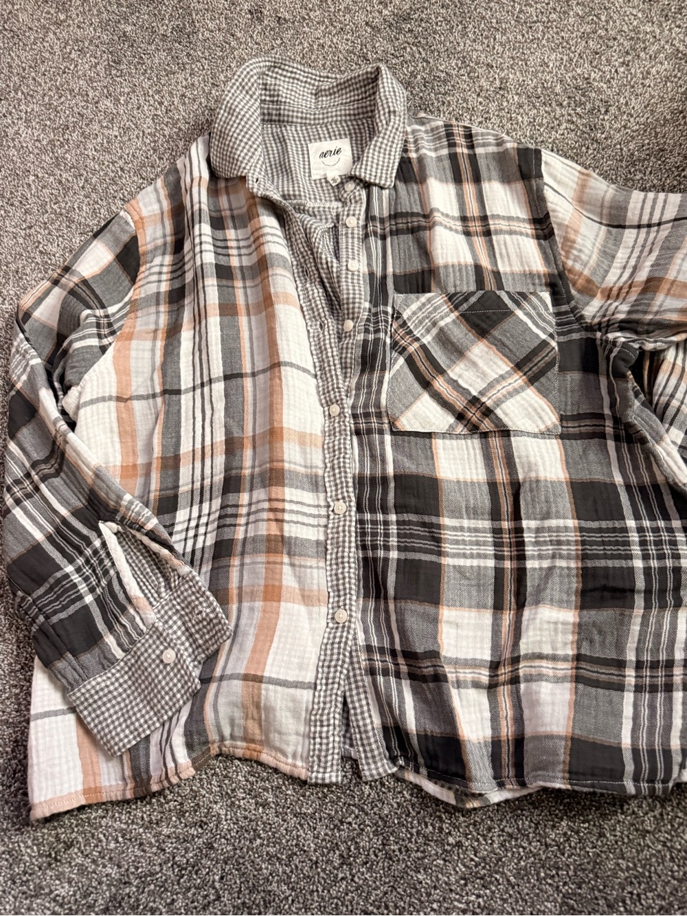 aerie Plaid Button-Up Shirt in Black, Gray & Tan